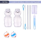 Cute Bear Shaped Bottle Plastic Drink Container Cartoon Honey Bear Straw Cup with Flexible Straws for Milk Juice Honey Storage