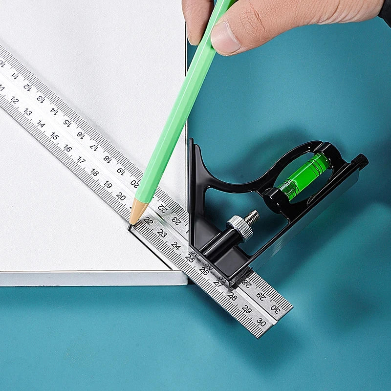 Functional Combination Adjustable Right Angle Ruler and Protractor, Movable Measuring Tool Measuring Instrument