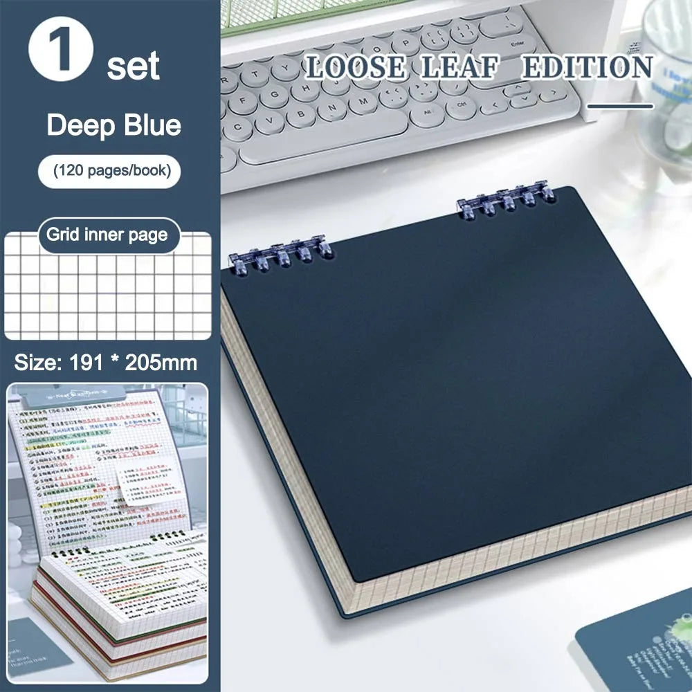 Multifunctional 120 Pages Loose-leaf Notebook Color Detachable Diary Book Grid Inner Pages Flip Up Hand Account Book Students