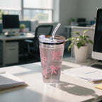 1/2/3pcs 450ml Pink Bow Plastic Cup With Straw And Lid Transparent Milk Coffee Drink Mug Household Travel Ins Water Drinking Cup