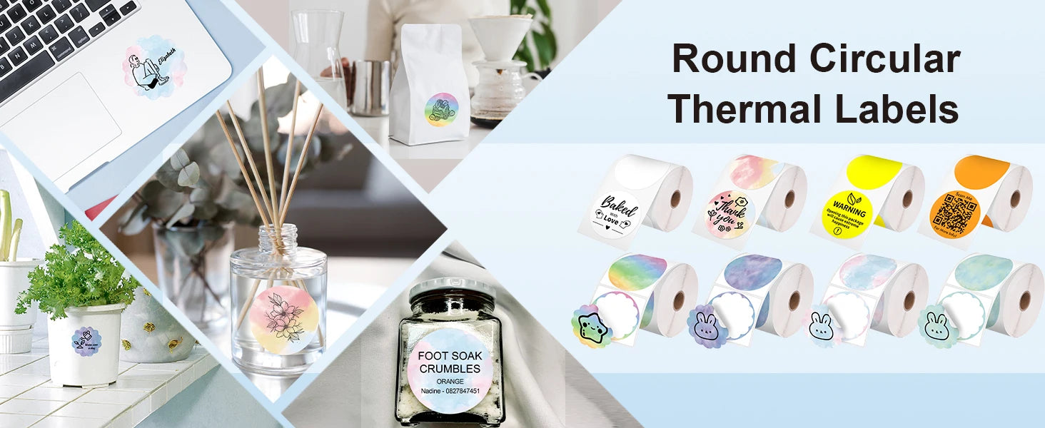 Phomemo PM-241BT Shipping Label Printer Label Sticker Round Label Square Label Rainbow Color DIY Logo Design Small Business