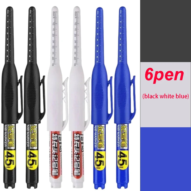 1-12 PCS 45mm Tip Waterproof Long Head Marker Pen Quick-Dry Ink for Woodworking Construction, Deep Hole White Black Red Blue