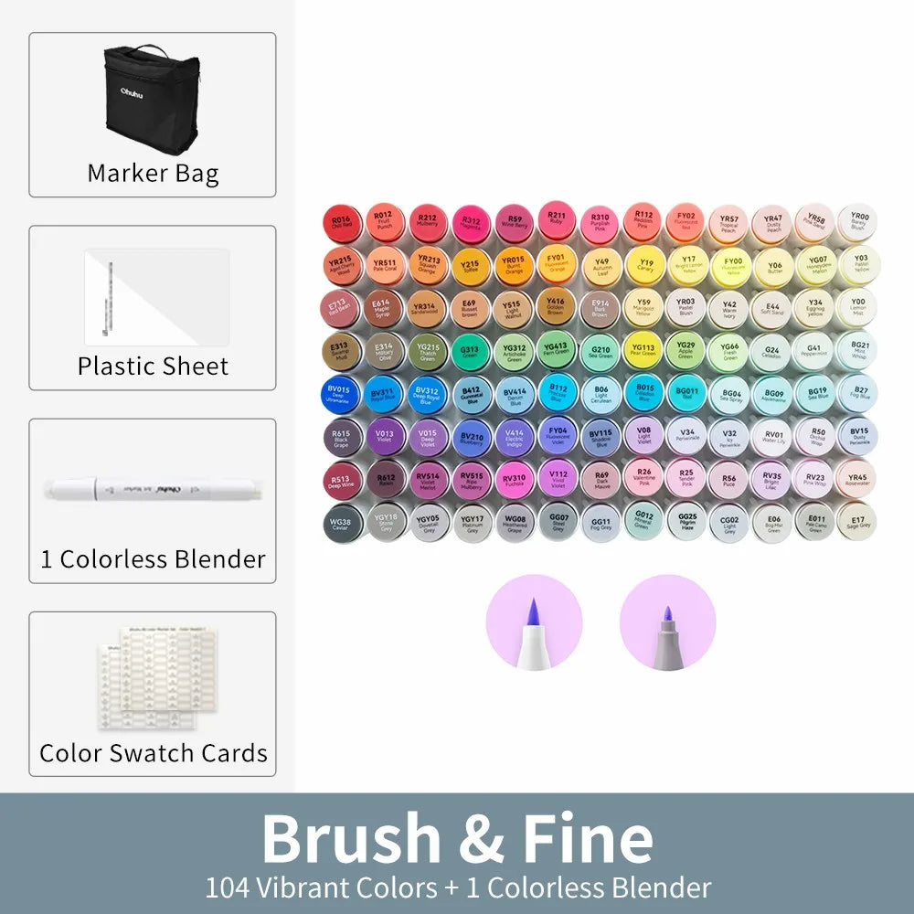 Ohuhu Honolulu B Marker Pen Set Color Markers Alcohol Art Markers Refillable Dual Tips Sketching Drawing Manga School Supplies