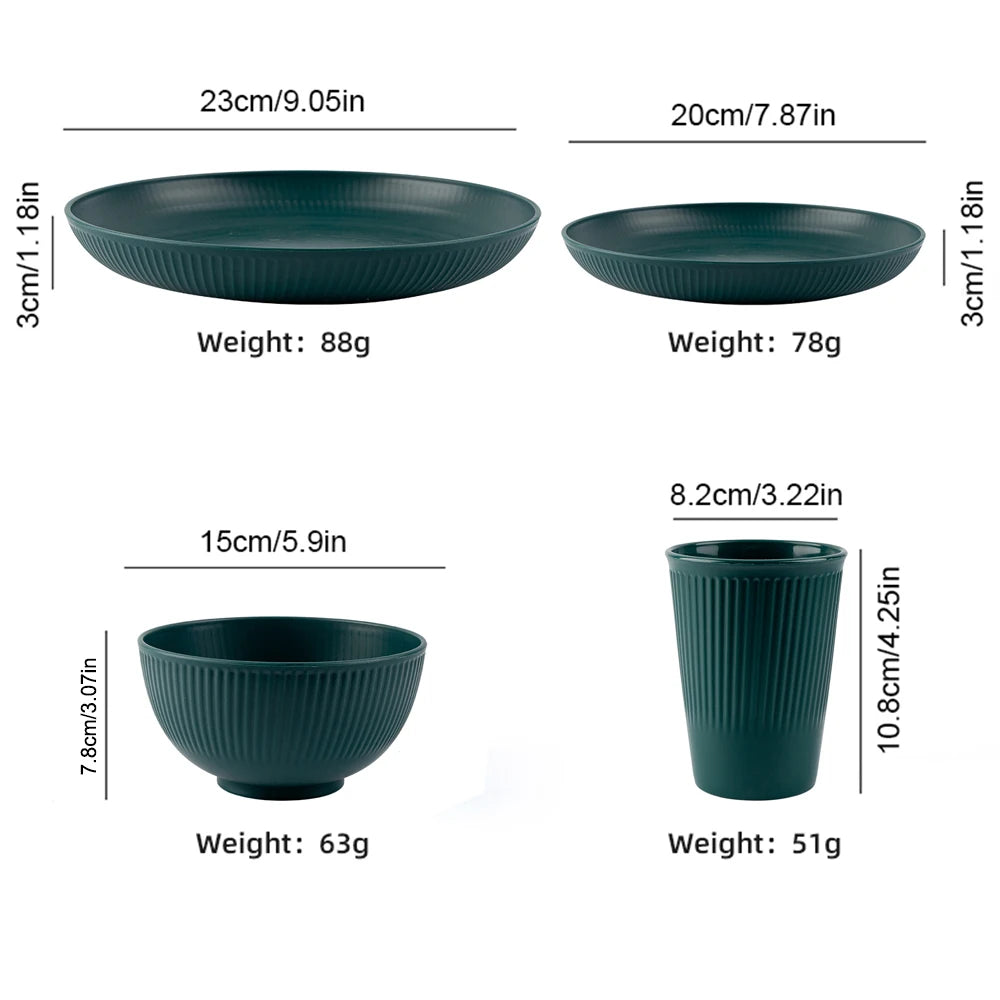 4/16Pcs Wheat Straw Tableware Set Eco Friendly Unbreakable Dinnerware Kitchen Cutlery Kids Dishes Eating Cutlery Camping