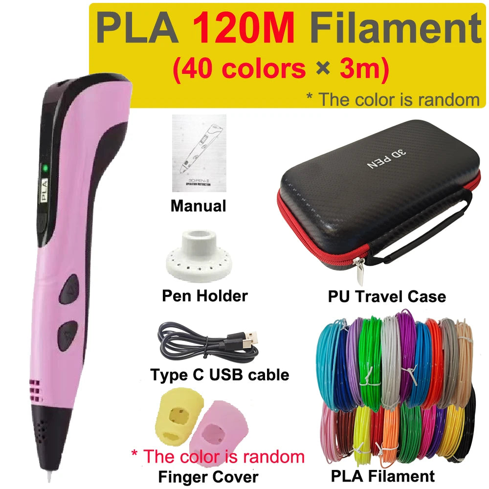 New 3D Pen 3D Printing Pen for Children 1.75mm PLA Filament DIY Drawing Birthday Christmas Gifts for Kids with Travel Case
