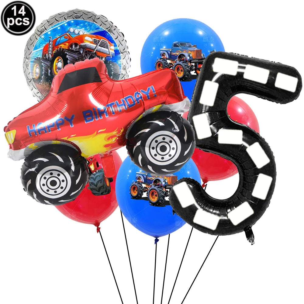 Monster Truck Party Supplies Disposable Tableware Plates Napkin Banner Tablecloth for Kids Boys 2nd Birthday Party Decorations