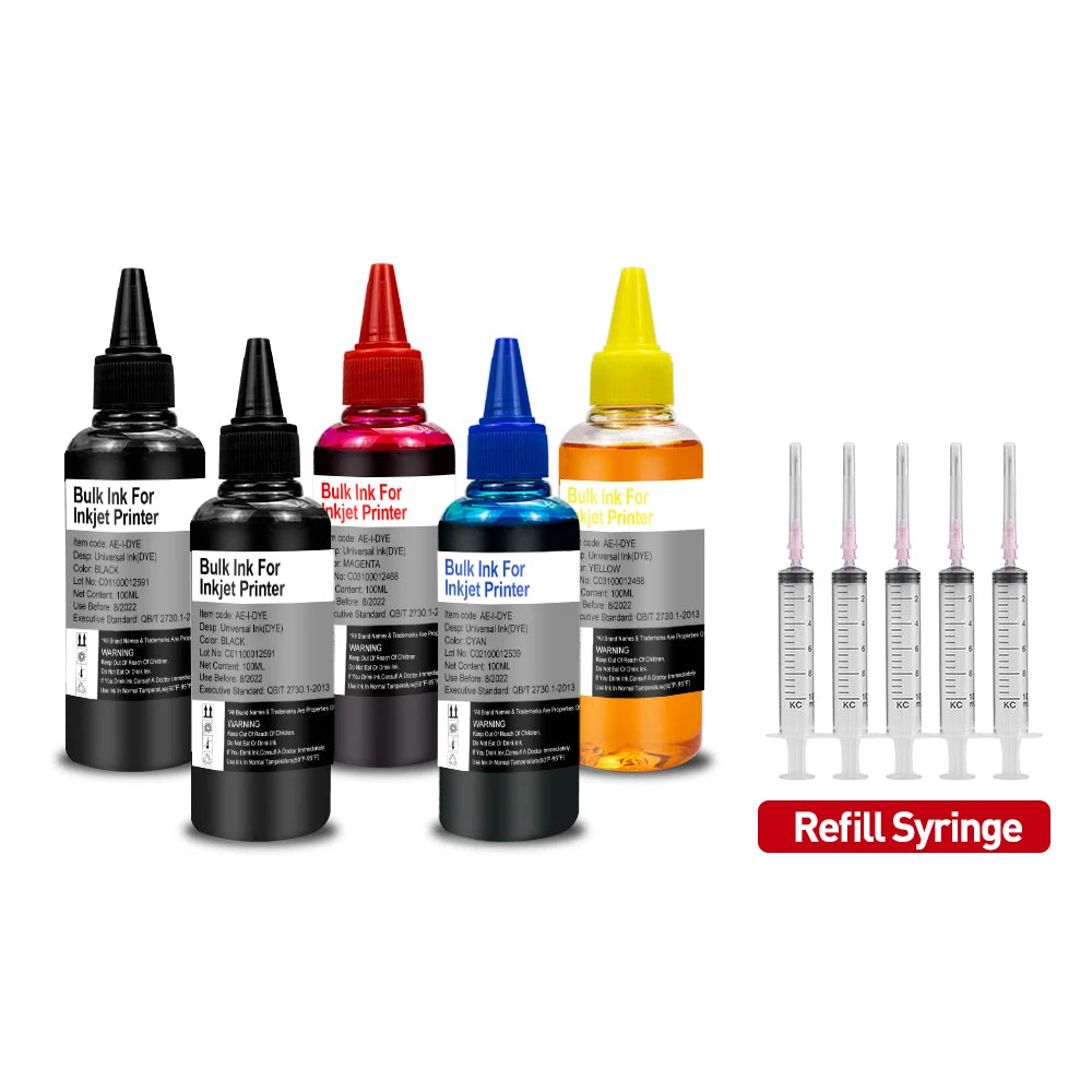 CRTBOTW Refill Dye Ink Kit For Canon HP Epson Brother Printer & Cartridge CISS Ink and refillable Compatible dye ink Eco tank