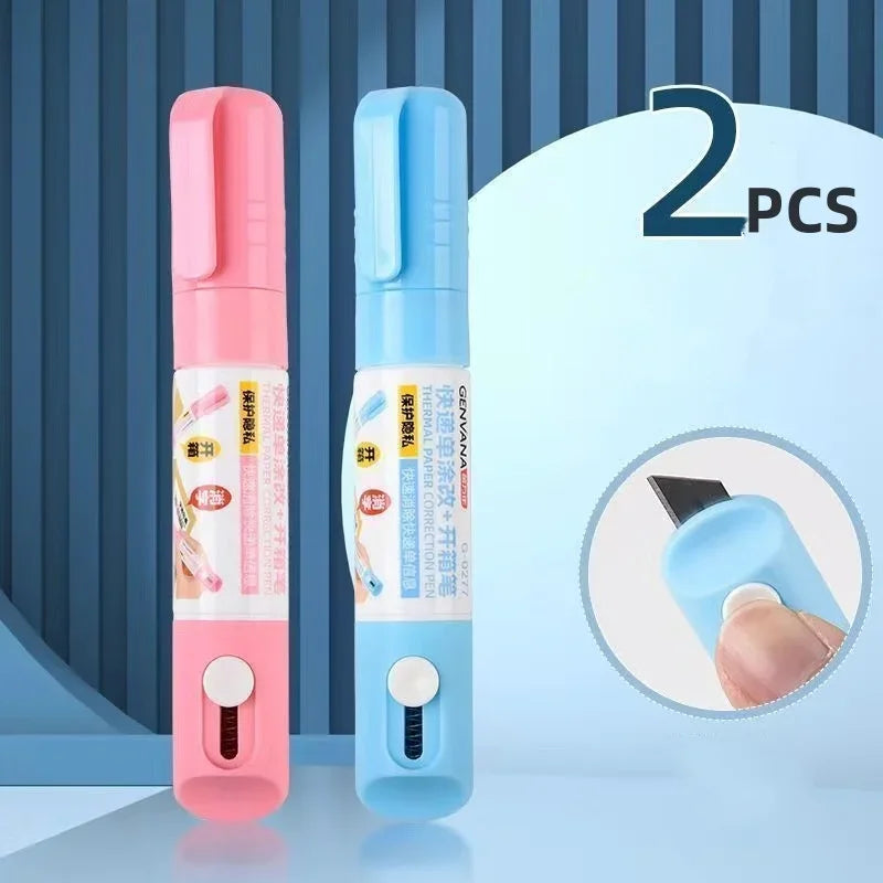 2 In 1 Thermal Paper Correction Fluid with Unboxing Knife Durable Thermal Paper Data Identity Protection Fluid Eraser Box Opener