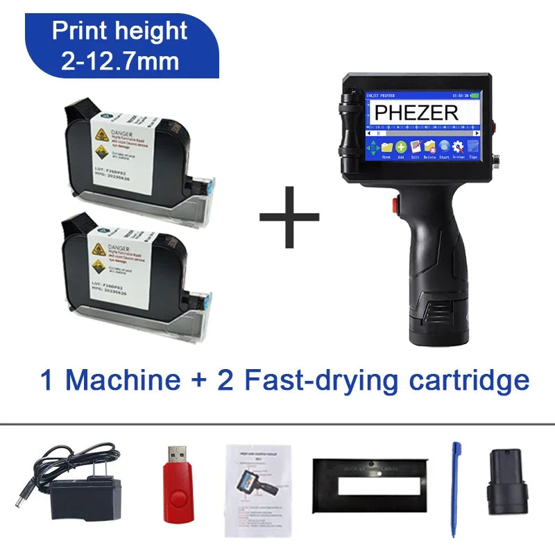 For Hp Phezer 12.7mm Label Printer Batch Code Date Number QR Bar Logo Expiry P15  Handheld Inkjet Printer 28 Languages Portable