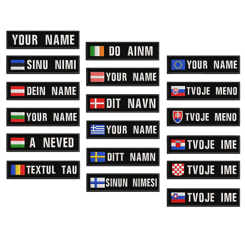 1PC 10cmX2.5cm Custom Name Flag Patch Stripes Badge Iron On Or Hook Loop Estonia Austria Bulgaria Hungary Romanian Ireland