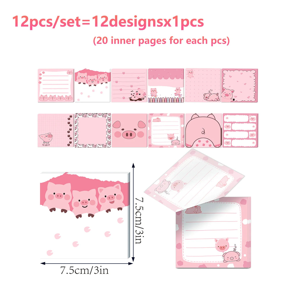 12/24pcs Cute Animals Sticky Notes Set, Refrigerator Memo Pads,Self-Stick Dog Cat Notes Pads for Home Office Gifts Supplies