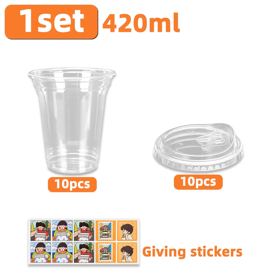 Disposable Direct Drinking Cup Transparent Plastic Cup With Lid And Sticker Leak Proof Design Suitable For Cold Drink Cups 10PCS