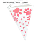Pink Dog Paw Birthday Party Decor Disposable Tableware Gift Bag Backdrop Cake Topper Banner Plate for Kid Girl Party Supplie Set