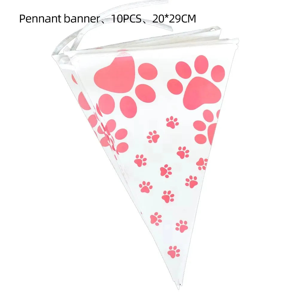 Pink Dog Paw Birthday Party Decor Disposable Tableware Gift Bag Backdrop Cake Topper Banner Plate for Kid Girl Party Supplie Set