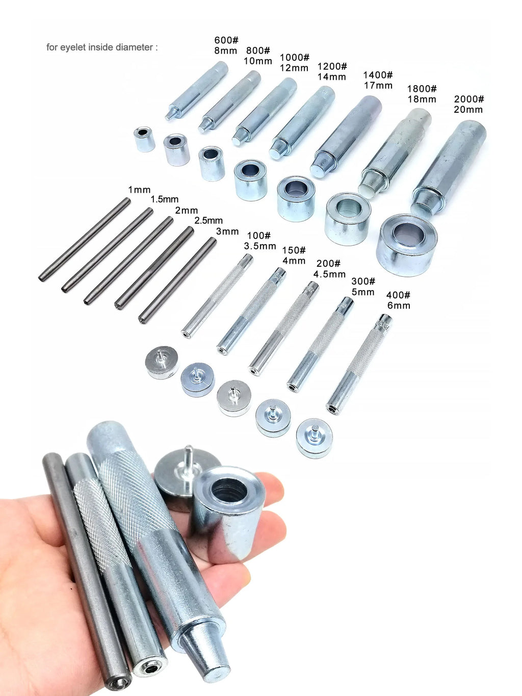 1mm to 20mm Metal Eyelets Grommet Mold Ring Air Hole Rivet Installation Punch Tool DIY Handmade Accessories High Quality Steel