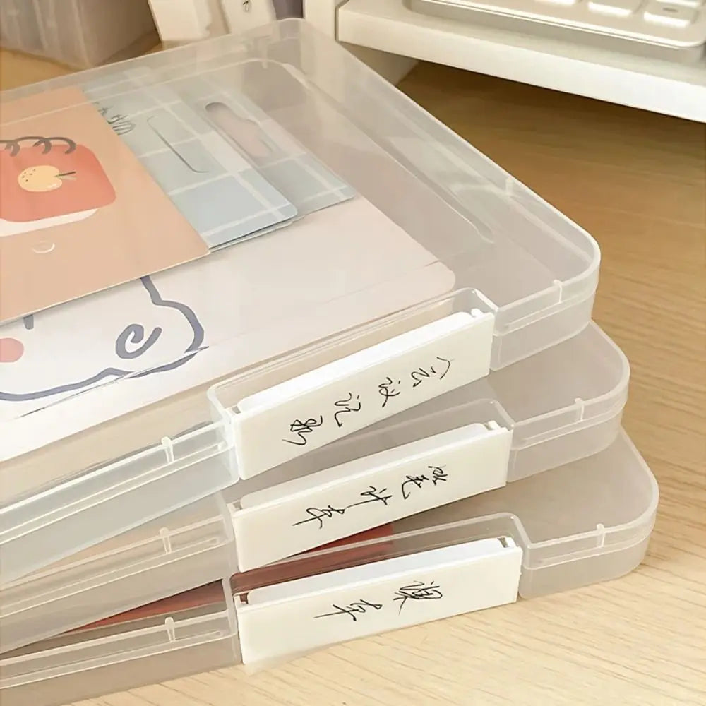 Plastic A4 Transparent Storage Box Portable Visible File Storage Cases Clear Anti-skid Buckle Document Paper Office