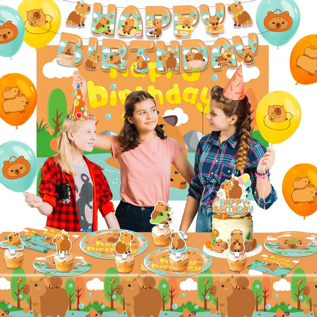 Capybara Party Theme Decoration Capybara Birthday Napkins Tablecloth Cup Plate Baby Shower Capybara Birthday Girl Party Favor