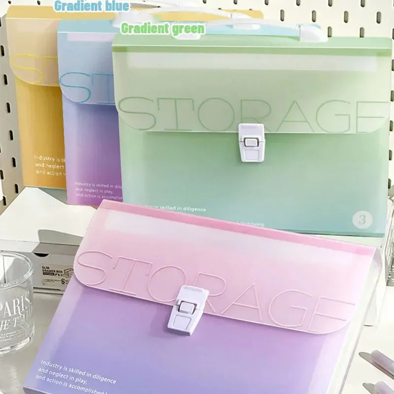 Kawaii Gradient Color A4Portable Accordion Bag 13layer Folder Student Test Paper Storage Bag Large Capacity Information File Bag