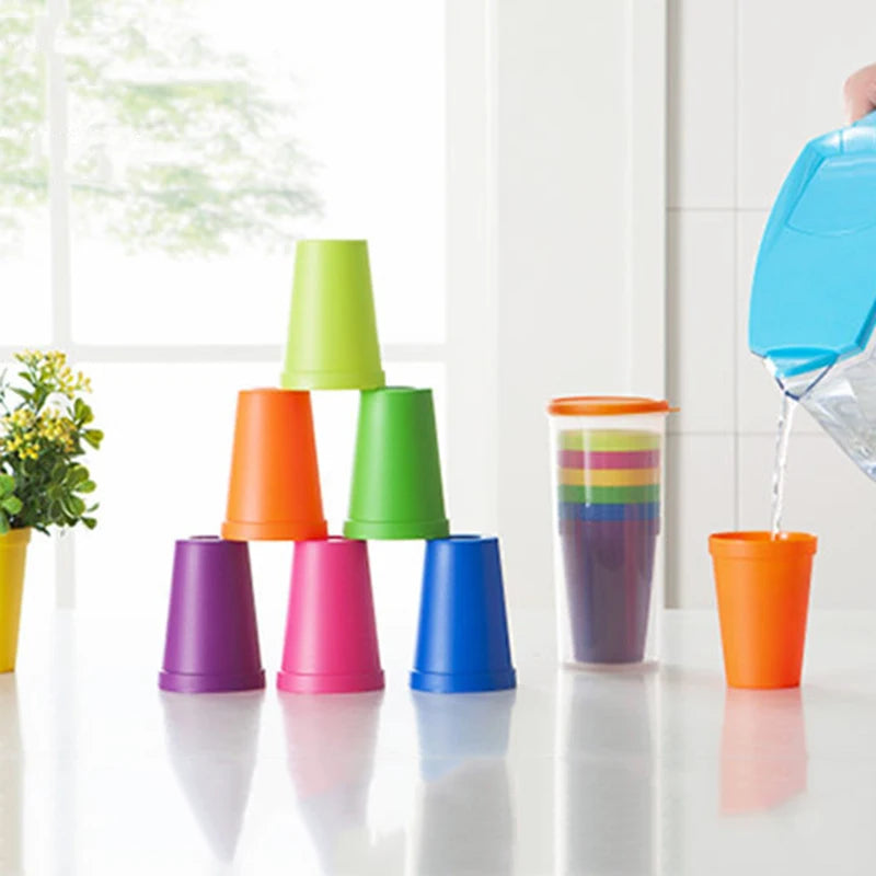 7pcs Rainbow Plastic Cups Set Reusable Water Mug Picnic Travel Trendy Funny Portable Rainbow Suit Cup Party Kids Drink Cup
