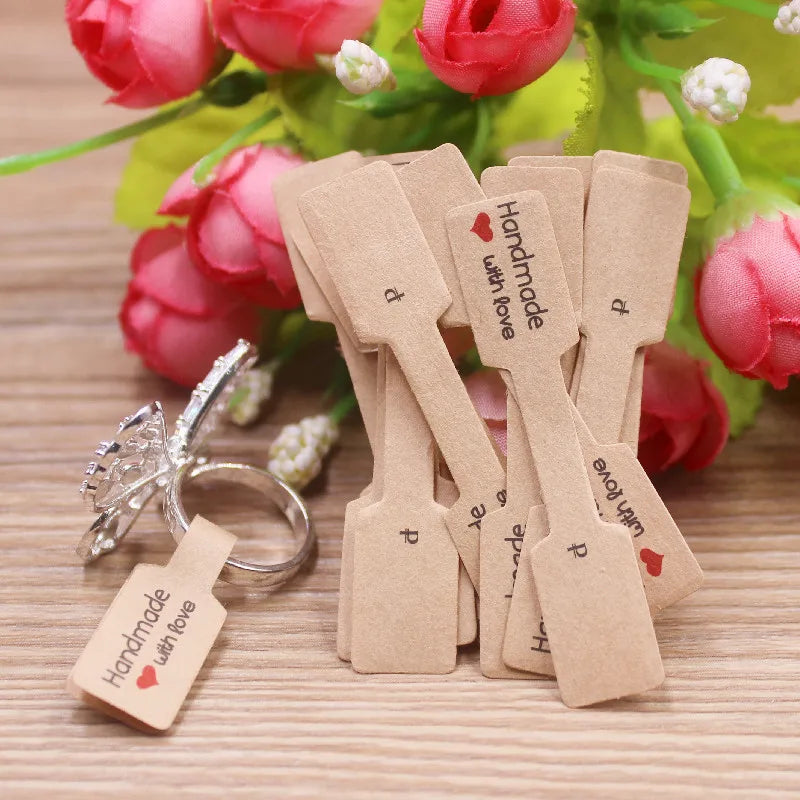 100Pcs 6x1.2cm White /Kraft Handmade € /Thank you $ Price Labels Paper Price Tags For Necklace Ring Bracelet