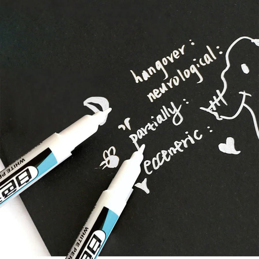 0.7/1.0/1.5/3.0mm White Marker Pens Oily Waterproof Permanent Paint Markers For Wood Plastic Leather Glass Stone Metal Supplies