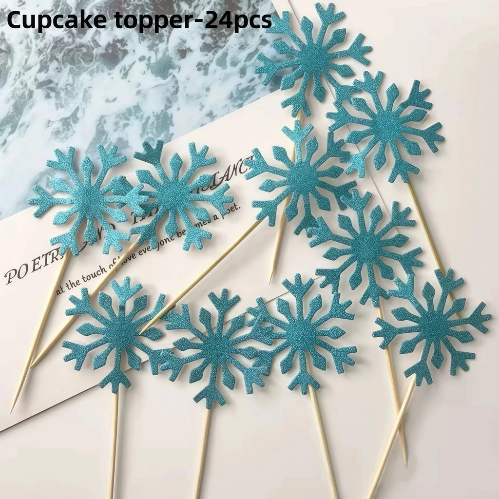 Christmas Snowflake Party Supplies Tableware Set Cups Plates Napkins Tablecloth Blue Purple Snowflake Birthday Decoration Props