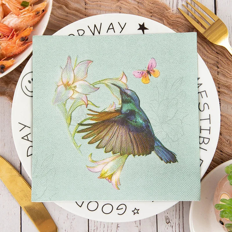 20pcs/Pac Flower and Bird Series Printed Napkins Native Wood Pulp 2-Ply Colorful Paper Napkins Kitchen Table Holiday Decoration