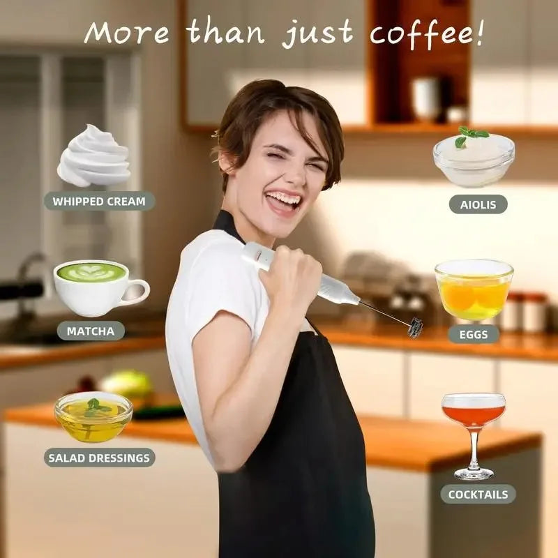 OCOOSO 2 in 1 Electric Milk Frother Rechargeable Coffee Milk Frother 3 Speed Adjustable Milk Frother Handheld Electric Dual Head