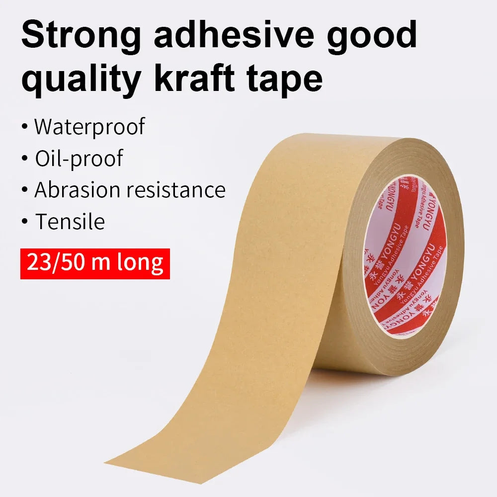 23M Biodegradable Eco Friendly Kraft Paper Tape Brown Wet Water Activated Reinforced Gummed Adhesive Tape for Painting Fixed