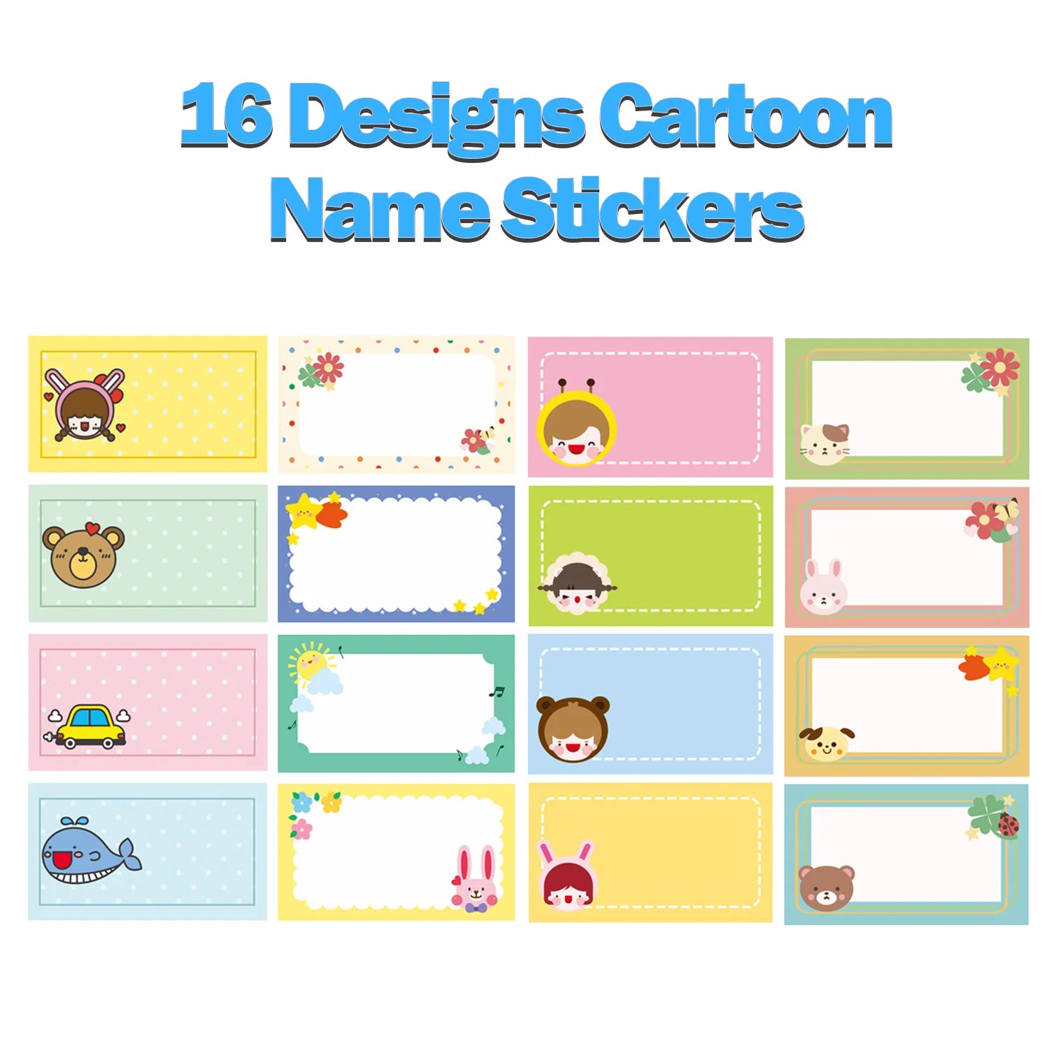 1Roll(120Pcs) Cartoon Name Tags Stickers 16 Designs Decals Kids Teacher Reward Labels School Supplies Various Gift Packaging
