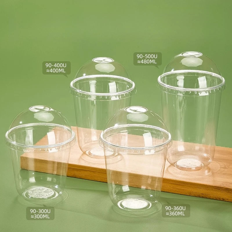 U Shaped Disposable Cold Drinks Plastic Cup 90 Caliber PET Material Transparent Coffee Cups with Lid Sealed Milk Tea Tumbler