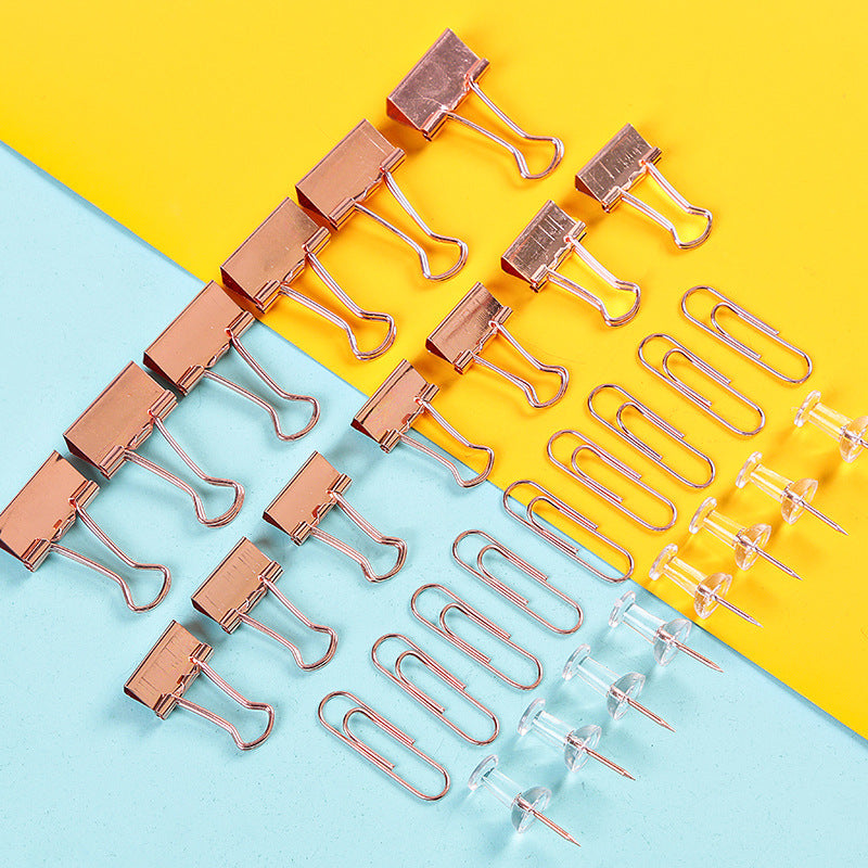 72Pcs Color Binder Clips Paper Clips Push Pin Set Rose Gold Push Pins Cute Stationery for Office Accessories School Supplies