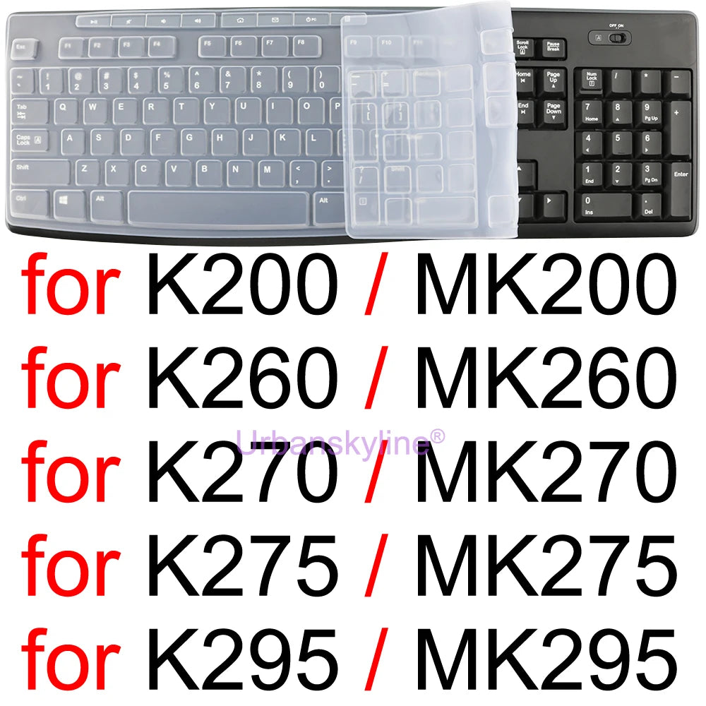 Keyboard Cover for Logitech K200 K260 K270 K275 K295 MK200 MK260 MK270 MK275 MK295 Silicone Protector Skin Case Film Clear Black