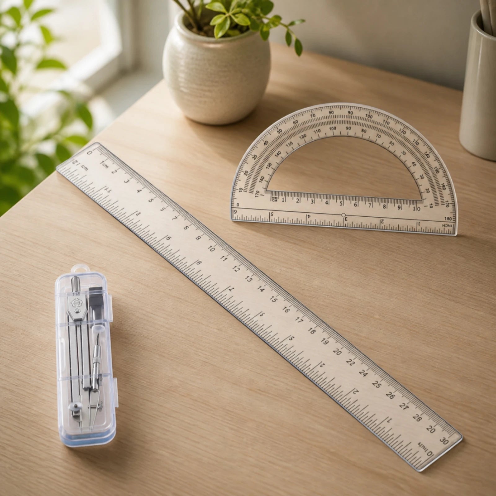 Geometry Tool Kit AllAll-in-1 Geometry Set with Case Ruler with Protractor and Compass Transparent Compass Set with Case Clear