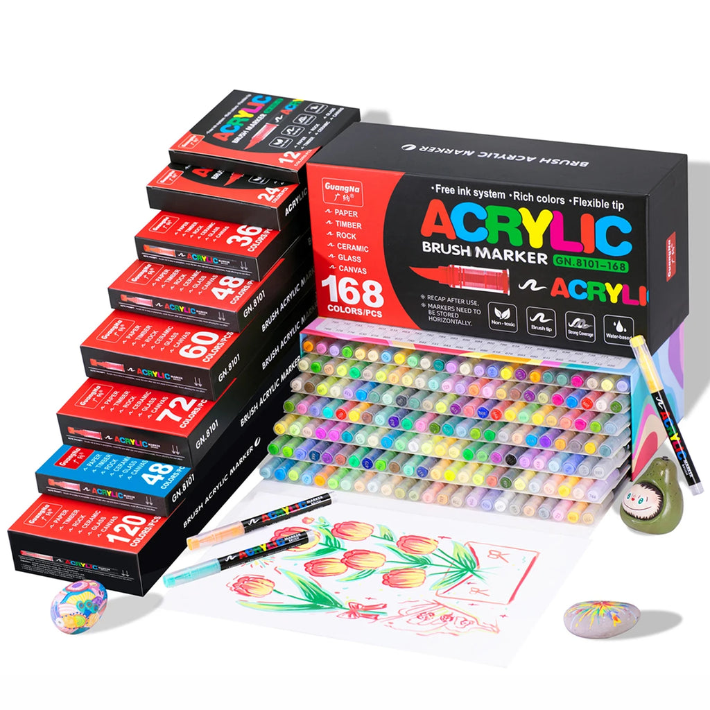 168/120/72/60/48/36/24/12pcs Dual Tips Artist Markers Set Acrylic Marker Set Ideal For School, Office Decor, And Artistic Gifts