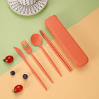 4PCS/Set Wheat Straw Tableware Box Spoon Fork Chopsticks Cutlery Dinnerware Children Adult Travel Portable Kitchen Accessories