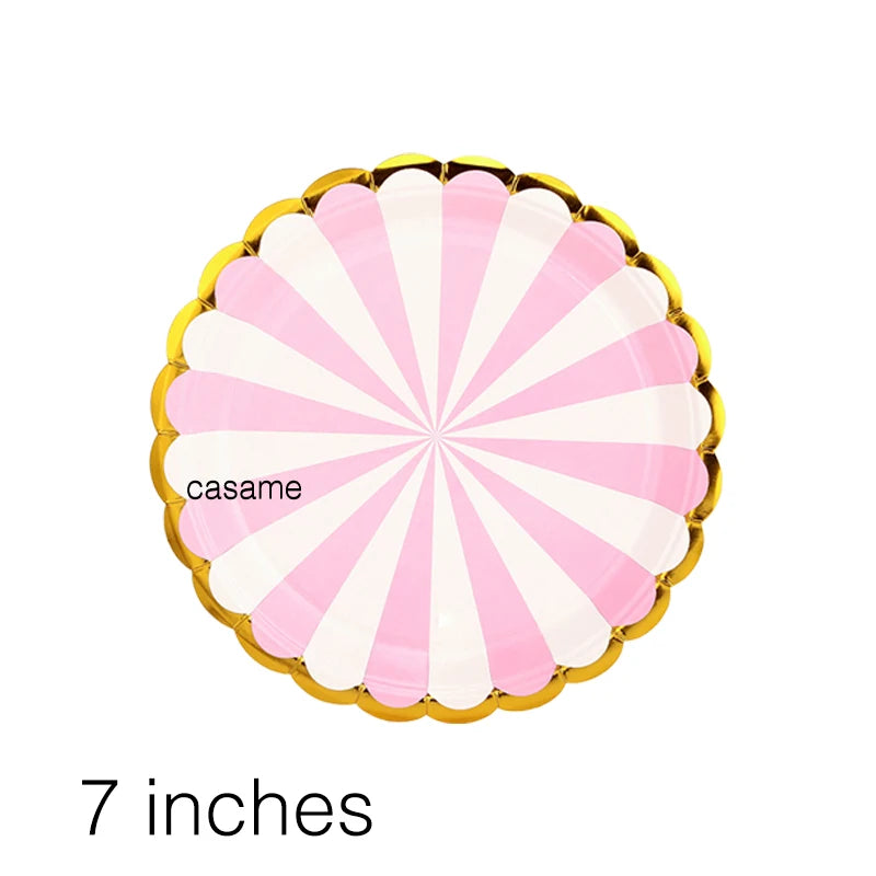 Pink Blue Stripe Dot Disposable Tableware Sets Paper Cups Plate Straws Fork Disposable Sets Wedding Birthday Party Decorations