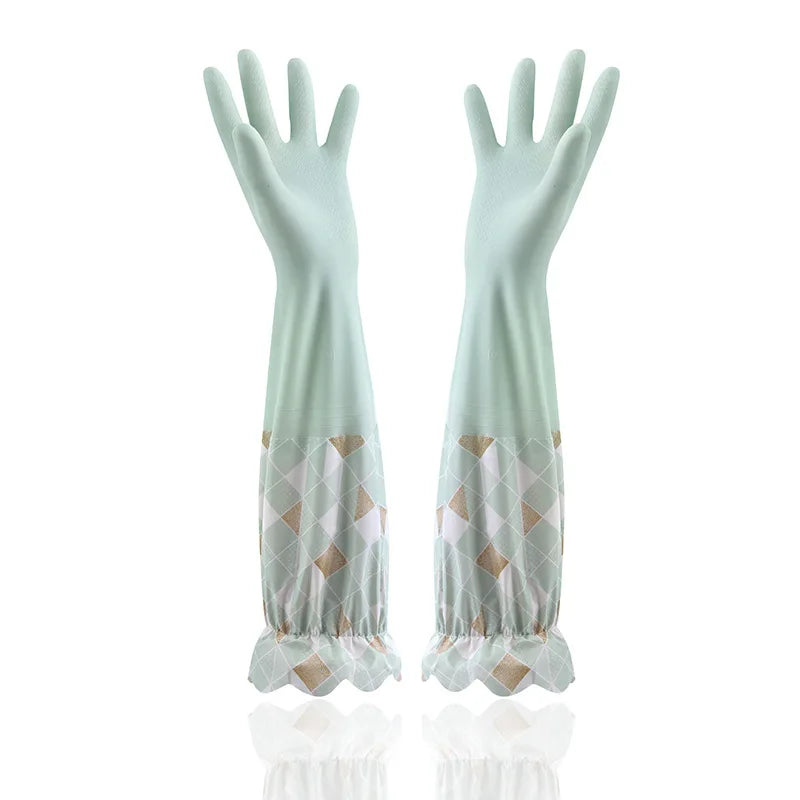 Waterproof Rubber Latex Velvet Gloves, Durable, Cleaning, Washing Clothes, Household, Kitchen, Winter