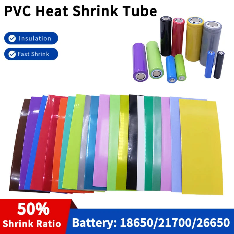 20/100/300pcs 18650/21700/26650 Lipo Battery Wrap PVC Heat Shrink Tube Precut Insulated Film Protection Cover Case Pack Sleeving