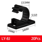 20PCS Self-Adhesive Cable Organizer Clips Management Wire Holder USB Winder Desktop Line Clamp Sticky Adjustable LY-4/6/8 Black