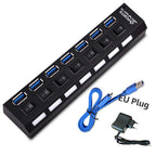Multi Ports USB HUB 3.0 4/7 Ports Portable Super Speed 5Gbps Multiple USB Port Expander with Switches Power Adapter For PC