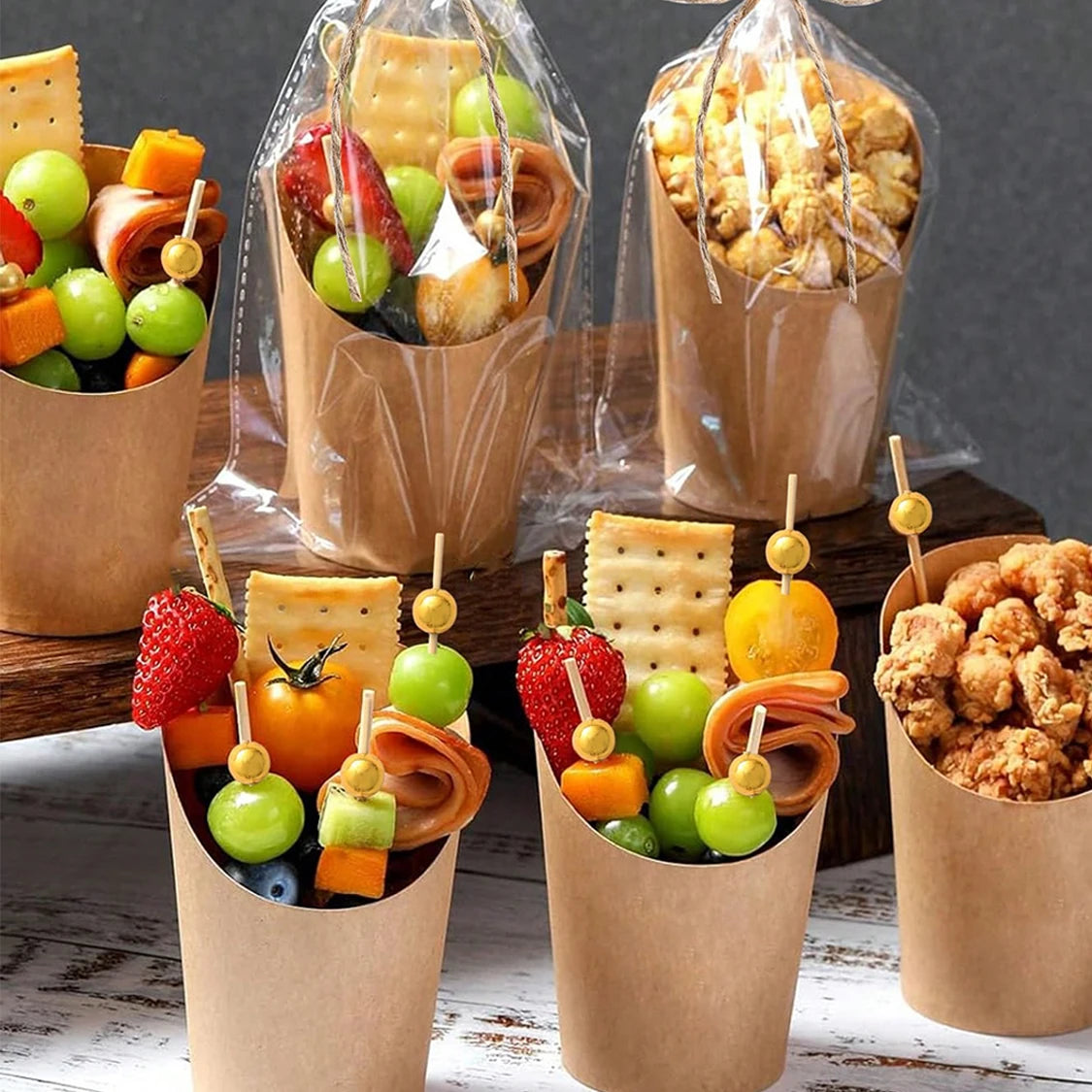 50-200PC Kraft Paper French Fries Cup Disposable Fry Charcuterie Cups For Party Celebrations Various Snacks Cupcake Paper Cups
