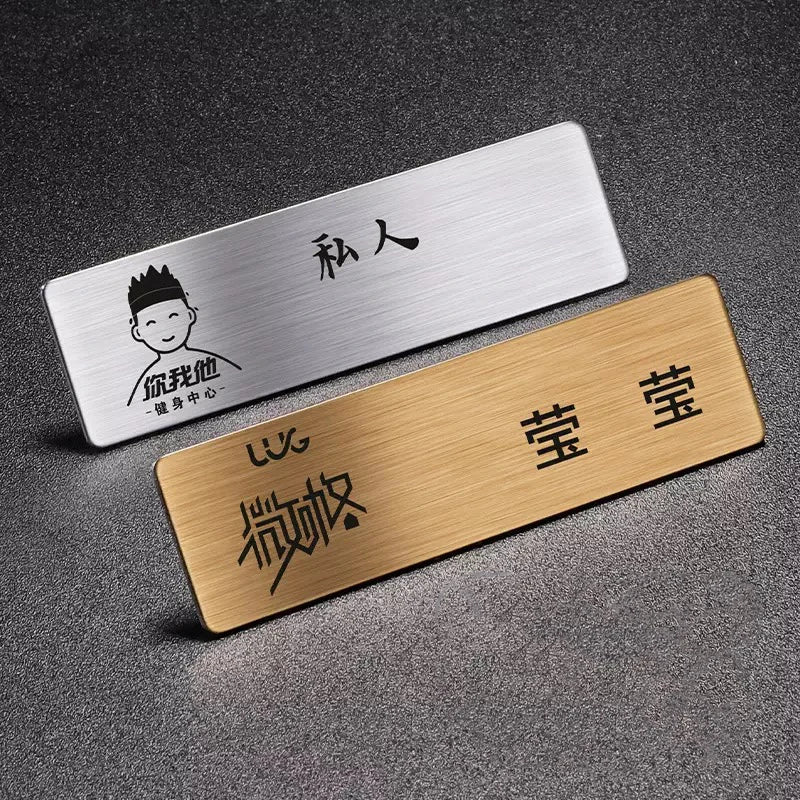 7*2cm Customize Logo/Name Stainless Steel Nametag Brooch with Brushed Finish Customize Company Brand Employee Identification