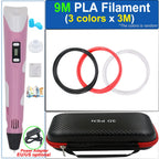 Children's 3D Pen 3D Drawing Printing Pen with LCD Screen Power Adapter 200M PLA Filament Toy Kids Christmas Birthday DIY Gift