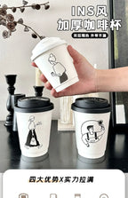 50 Sets of Coffee Packaging Cups Thickened and Heat-resistant Disposable Paper Cups Handdrawn Boys and Girls Juice Milk Mug