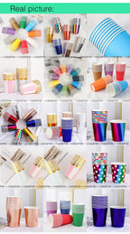 Pink Blue Stripe Dot Disposable Tableware Sets Paper Cups Plate Straws Fork Disposable Sets Wedding Birthday Party Decorations