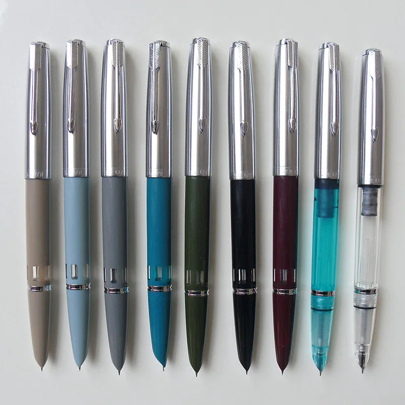 NEW Wingsung 601 Press Piston Fountain Pen Iridium EF/F Nib Steel Cap Vacumatic Resin Ink Pen School Stationery Office Supplies