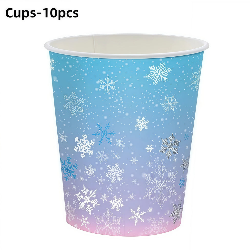 Christmas Snowflake Party Supplies Tableware Set Cups Plates Napkins Tablecloth Blue Purple Snowflake Birthday Decoration Props