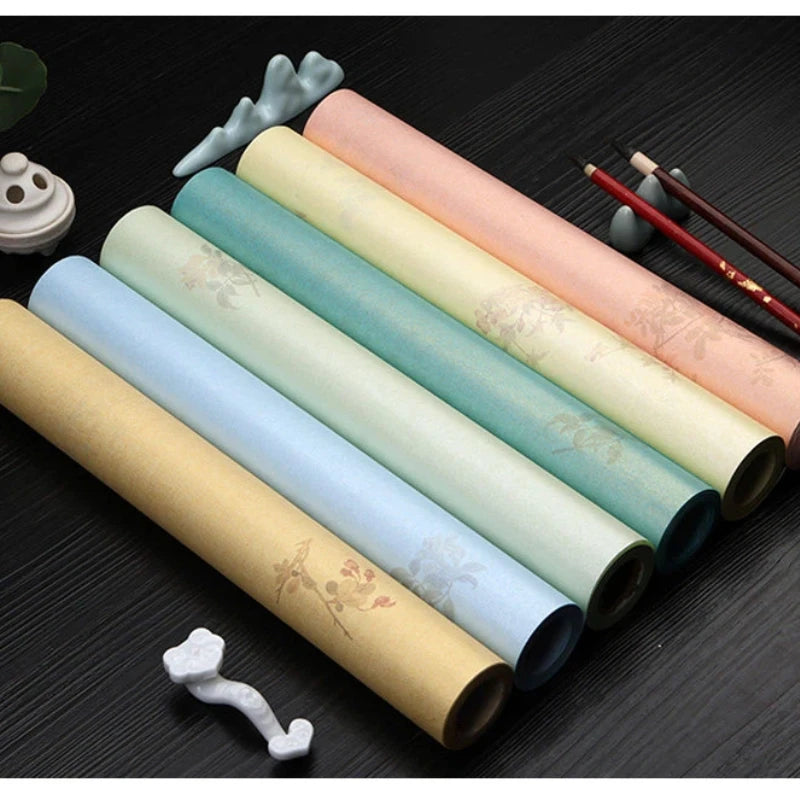 Sumi Art Wax Dye Pearlescent Ink Colorful Half Ripe Rice Paper Xuan Paper Scroll Multicolor Brush Calligraphy Creation Work Roll