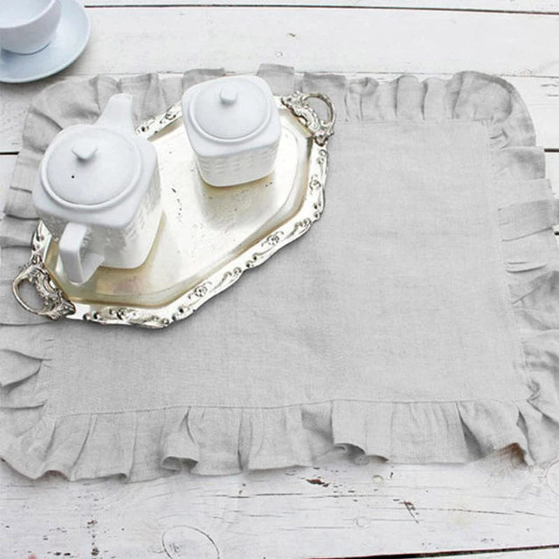 1 Pcs 100% Linen Napkins Wedding Dinner Solid Color Flounce Placemats Ruffle Edge Classical Custom Home Table Napkin